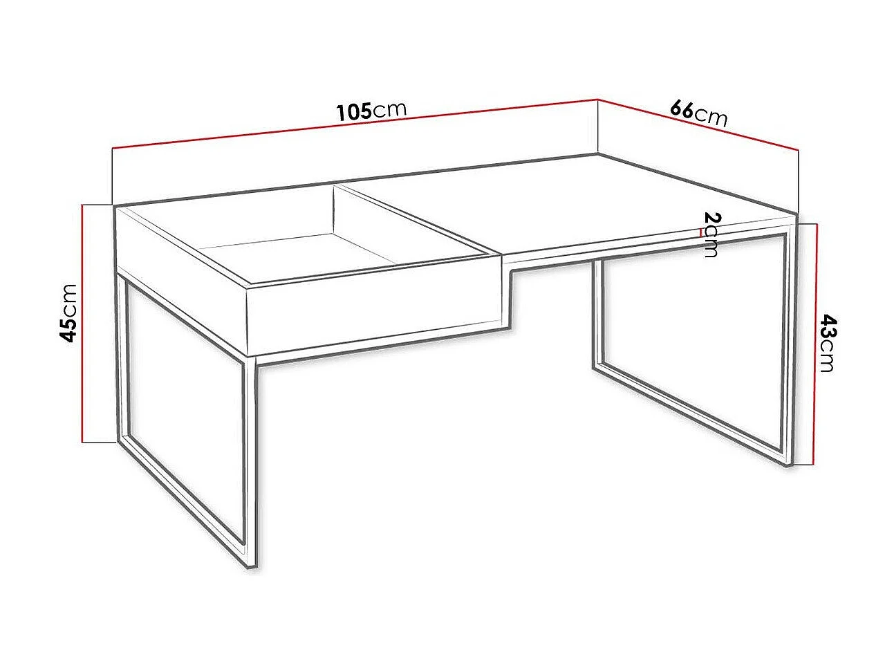 Table basse Manteca 100, Noir|Chêne, 45x66x105cm, MDF, Angulaire