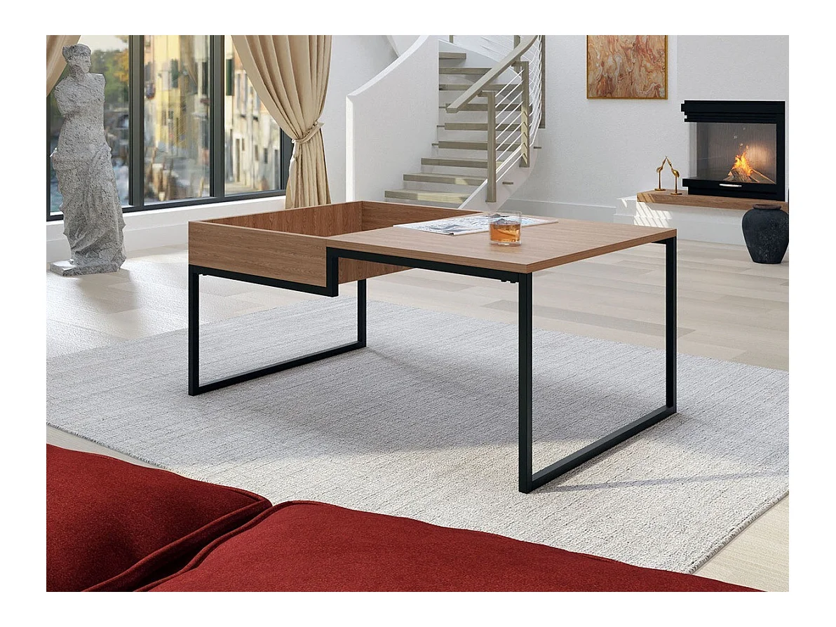 Table basse Manteca 100, Noir|Chêne, 45x66x105cm, MDF, Angulaire