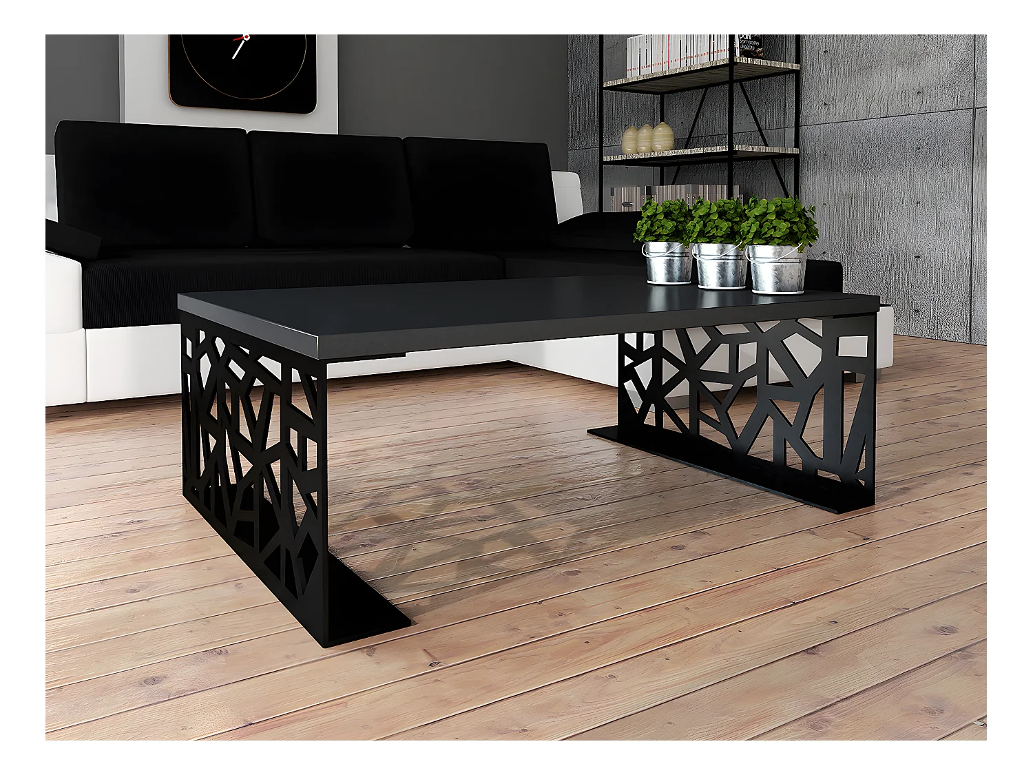 Table basse Germantown 101, Noir brillant|Noir mat, 45x70x100cm, Stratifié, Angulaire