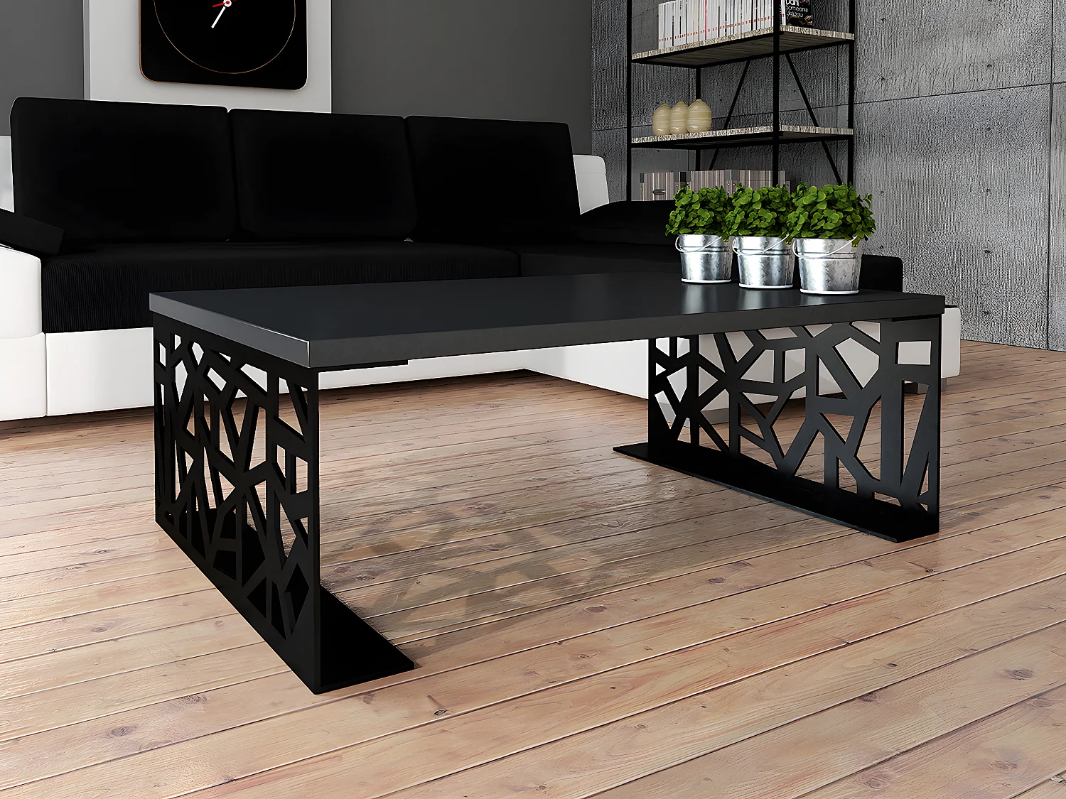Table basse Germantown 101, Noir brillant|Noir mat, 45x70x100cm, Stratifié, Angulaire