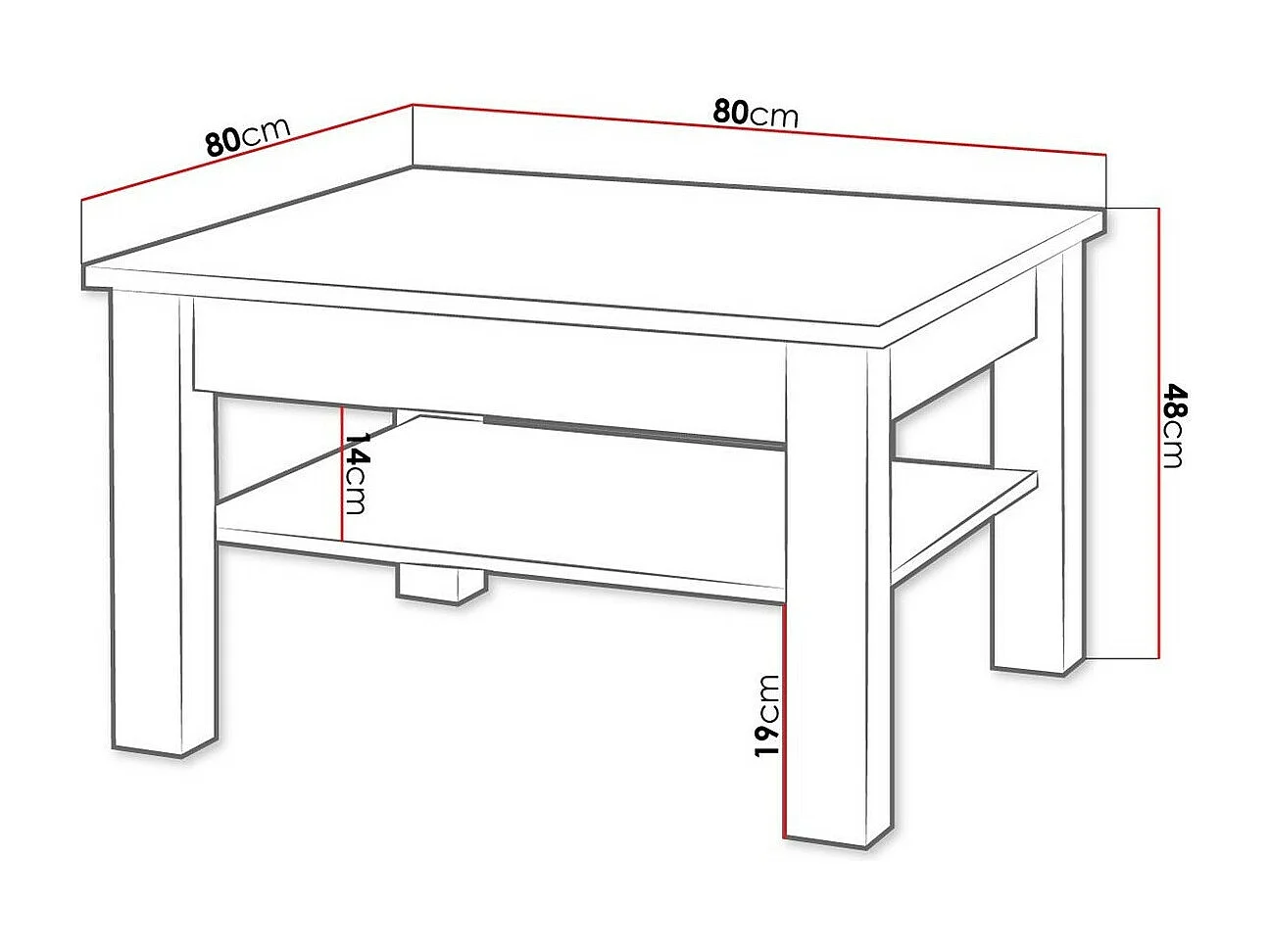 Mesa de café Toledo C115, 48x80x80cm, Aglomerado laminado, Angular