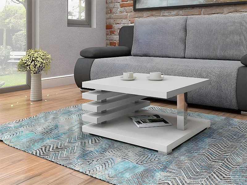 Table basse Goodyear 122, Mat blanc, 31x60x60cm, Stratifié, Angulaire