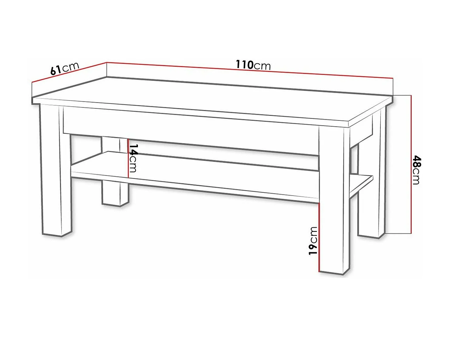Mesa de café Toledo C116, 48x61x110cm, Aglomerado laminado, Angular