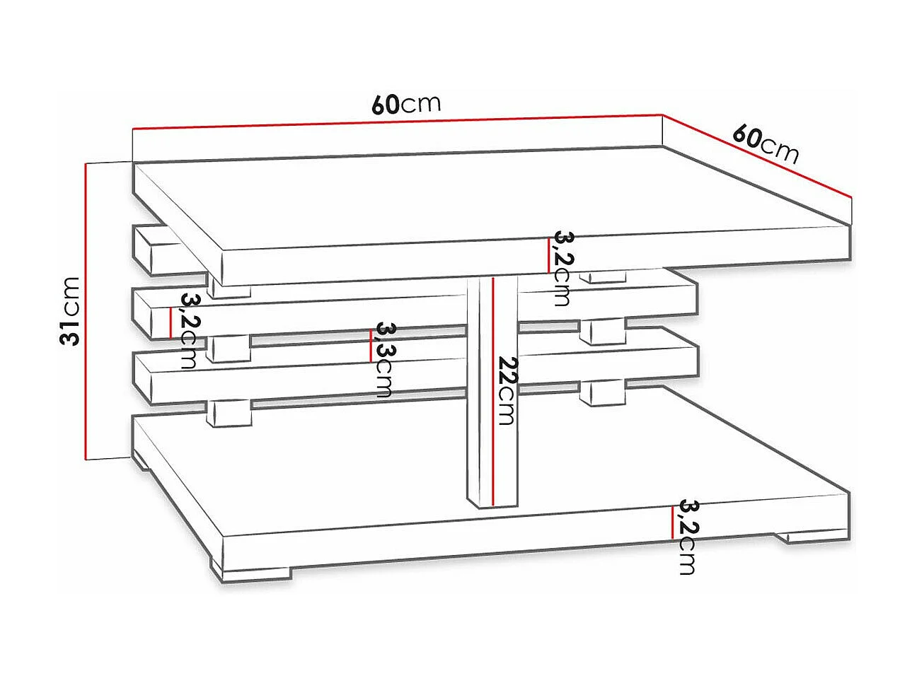 Mesa para revistas Goodyear 122, Placa de aglomerado laminado, 3x6x6cm