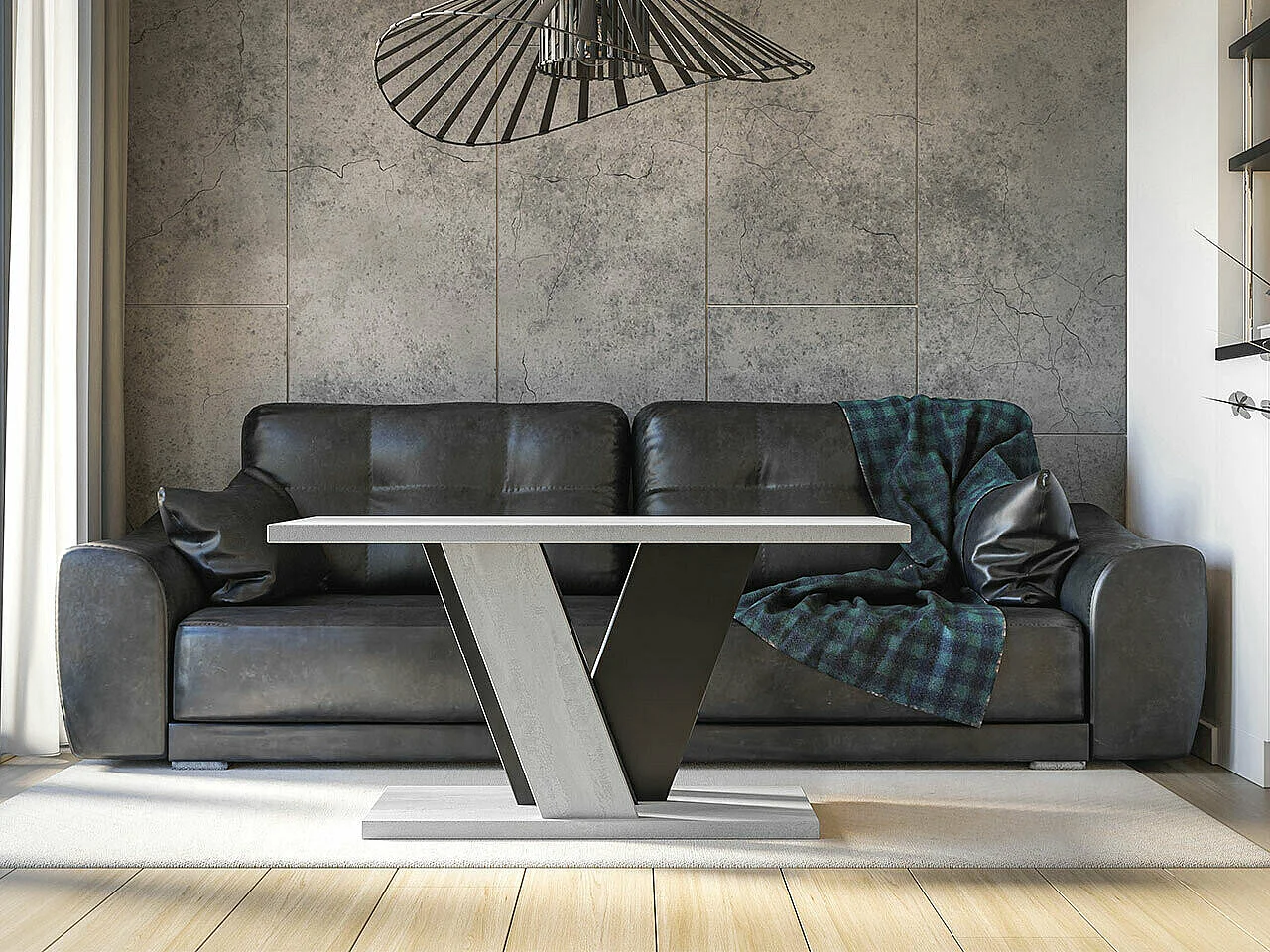 Table basse Goodyear 128, Noir|Gris, 60x70x110cm, Stratifié, Angulaire