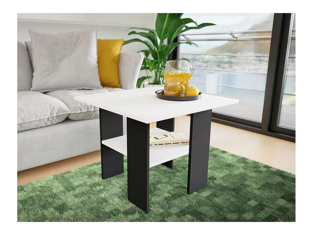 Tavolino da caffè Reading 102, Bianco|Nero, 50x60x60cm, Truciolare laminato, Angolare