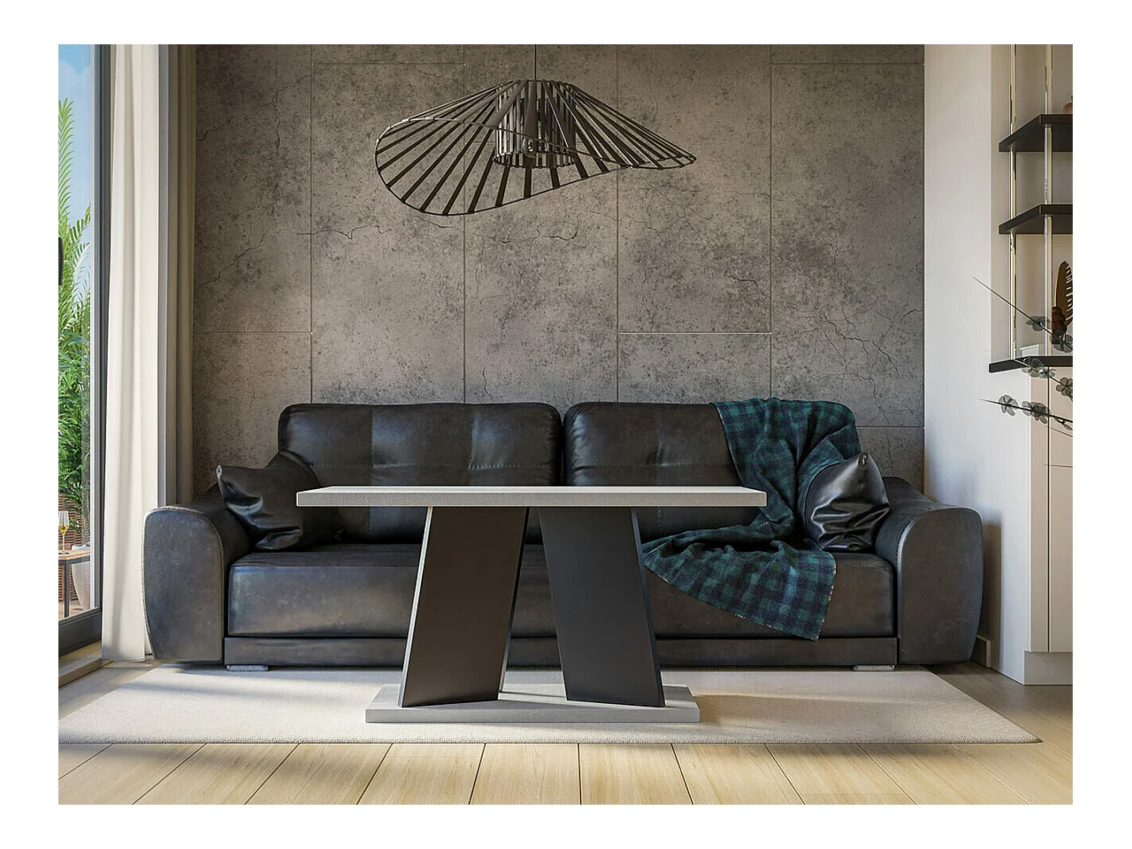Table basse Goodyear 108, Noir|Gris, 60x70x110cm, Stratifié, Angulaire