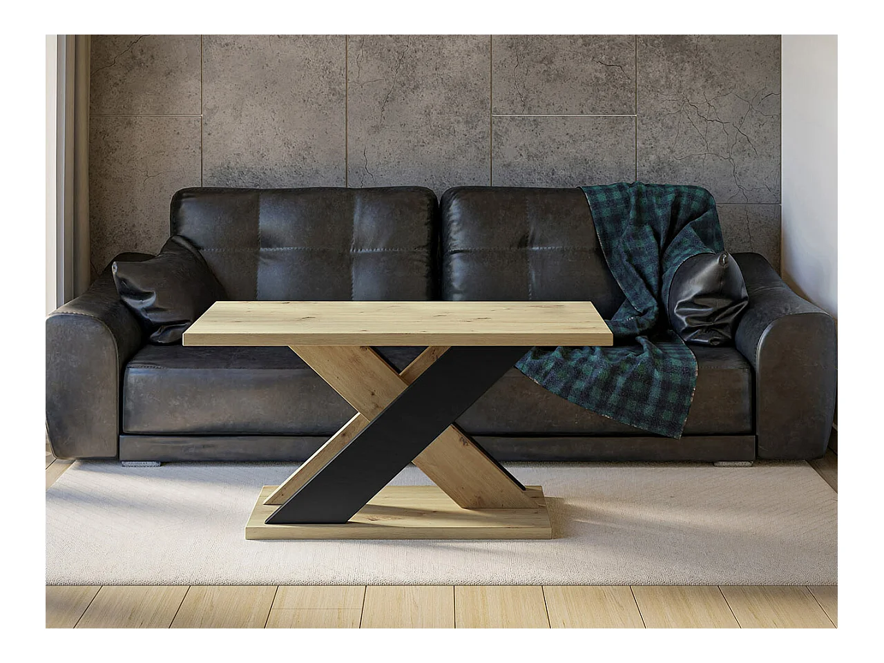 Table basse Goodyear 116, Chêne Artisan|Noir, 60x70x110cm, Stratifié, Angulaire