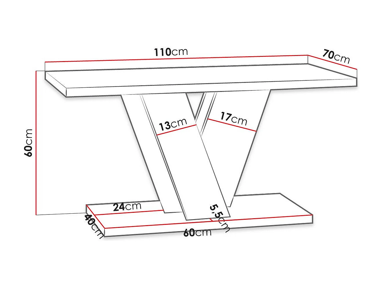 Tavolino da caffè Goodyear 128, Nero lucido|Calcestruzzo, 60x70x110cm, Angolare