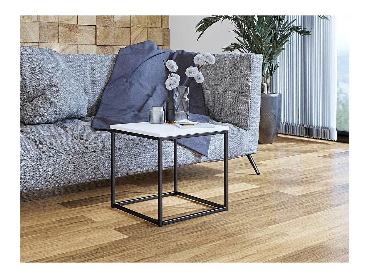 Table basse Germantown 106, Noir mat|Blanc brillant, 40x40x40cm, Stratifié, Angulaire