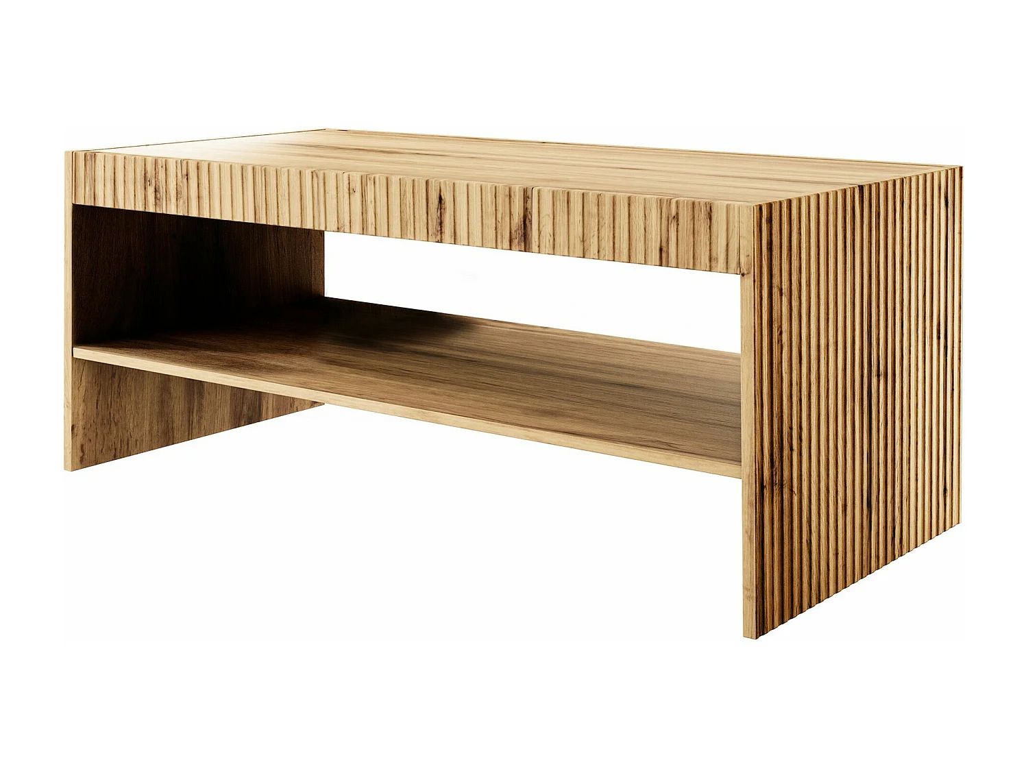 Table basse Remeta 101, Chêne wotan, 51x57x120cm, Stratifié, Angulaire