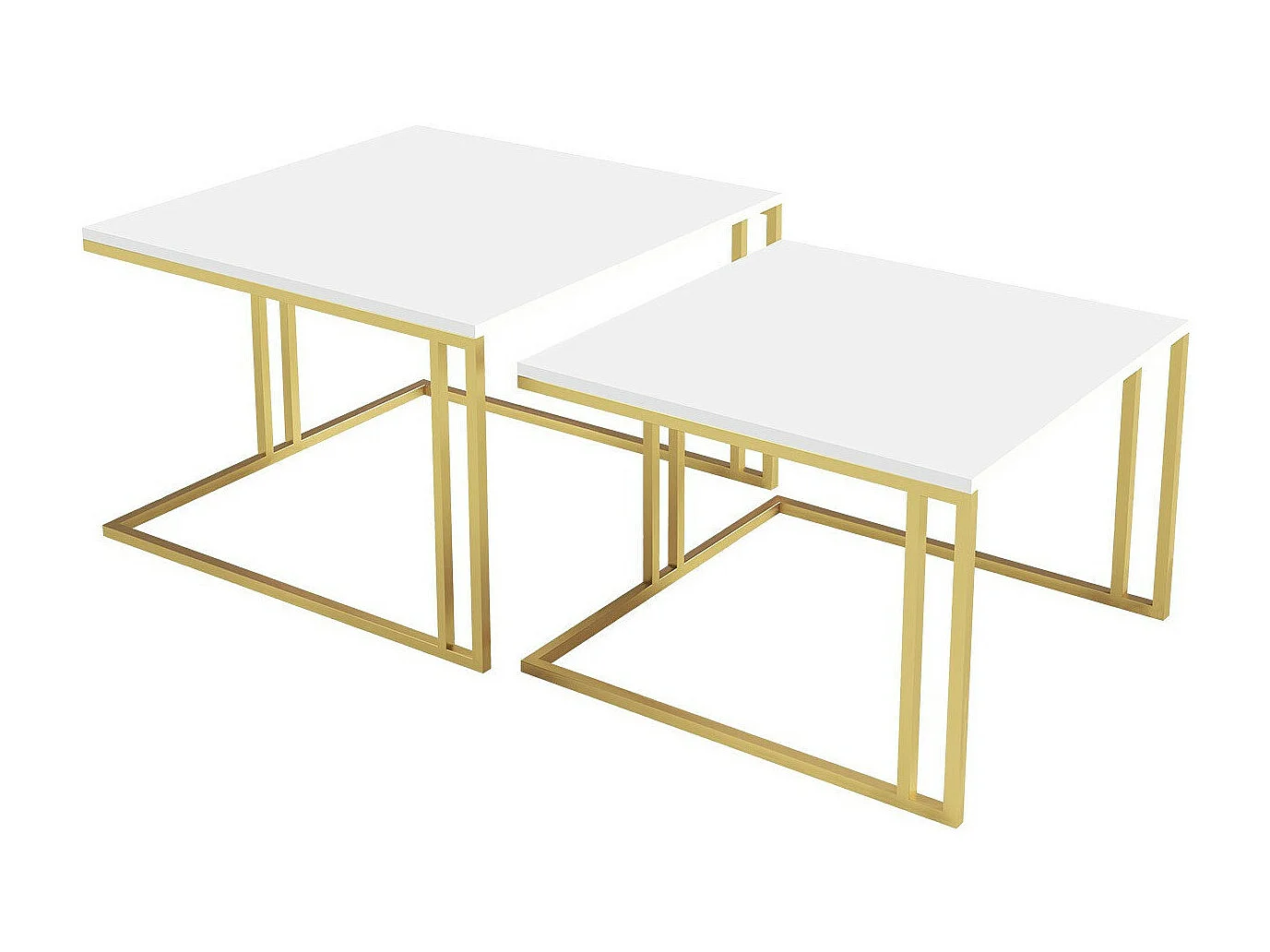 Conjunto mesa de centro Oswego 110, Dorado|Blanco, 50x76x76cm, Aglomerado laminado