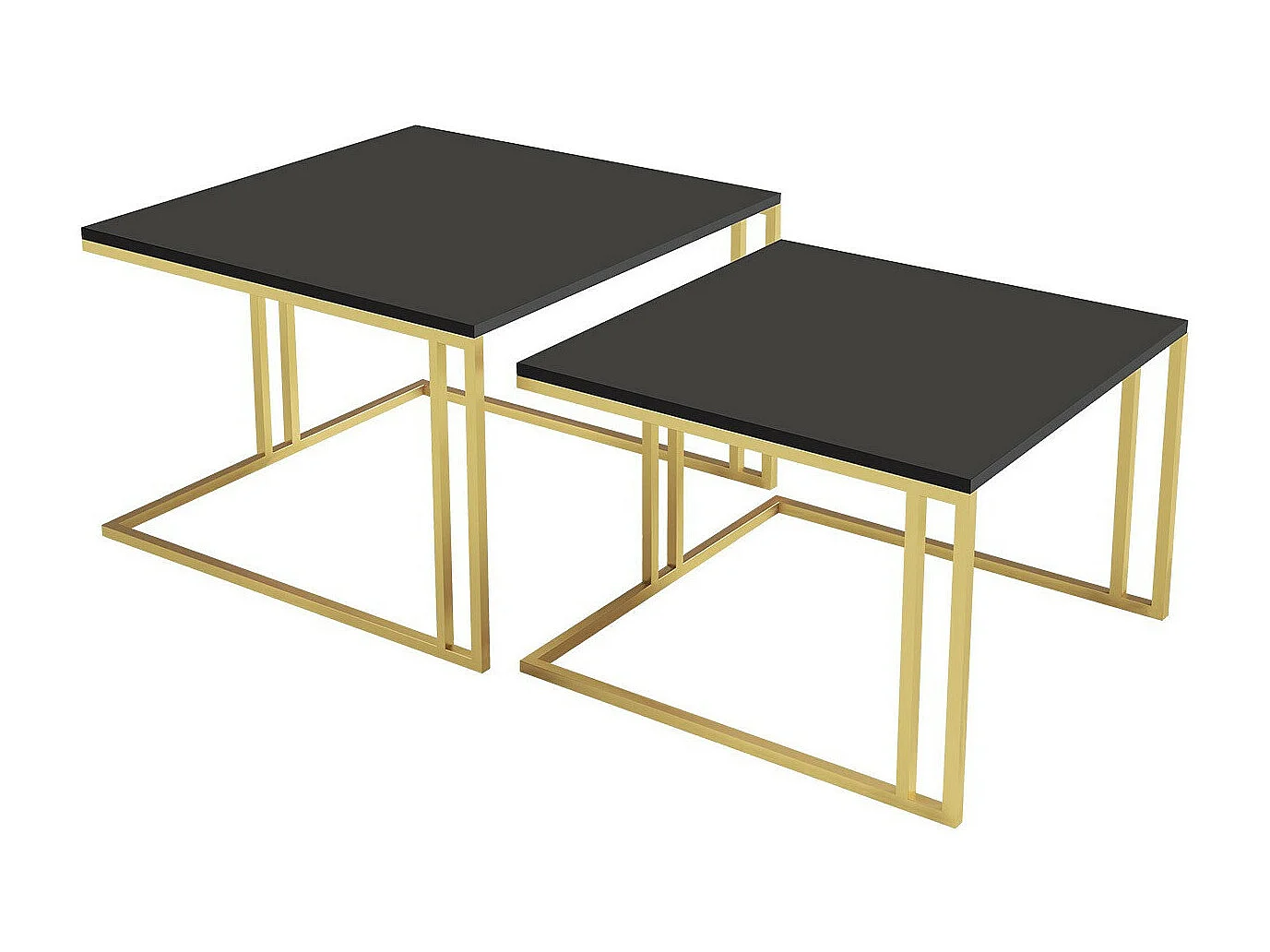 Ensemble tables basses Oswego 110, Noir|Doré, 50x76x76cm, Stratifié, Angulaire