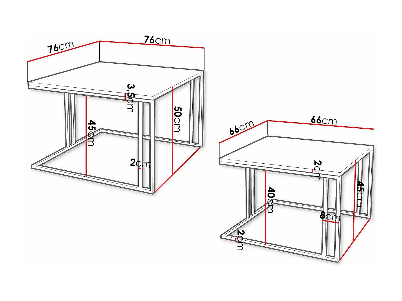 Ensemble tables basses Oswego 110, Noir|Doré, 50x76x76cm, Stratifié, Angulaire