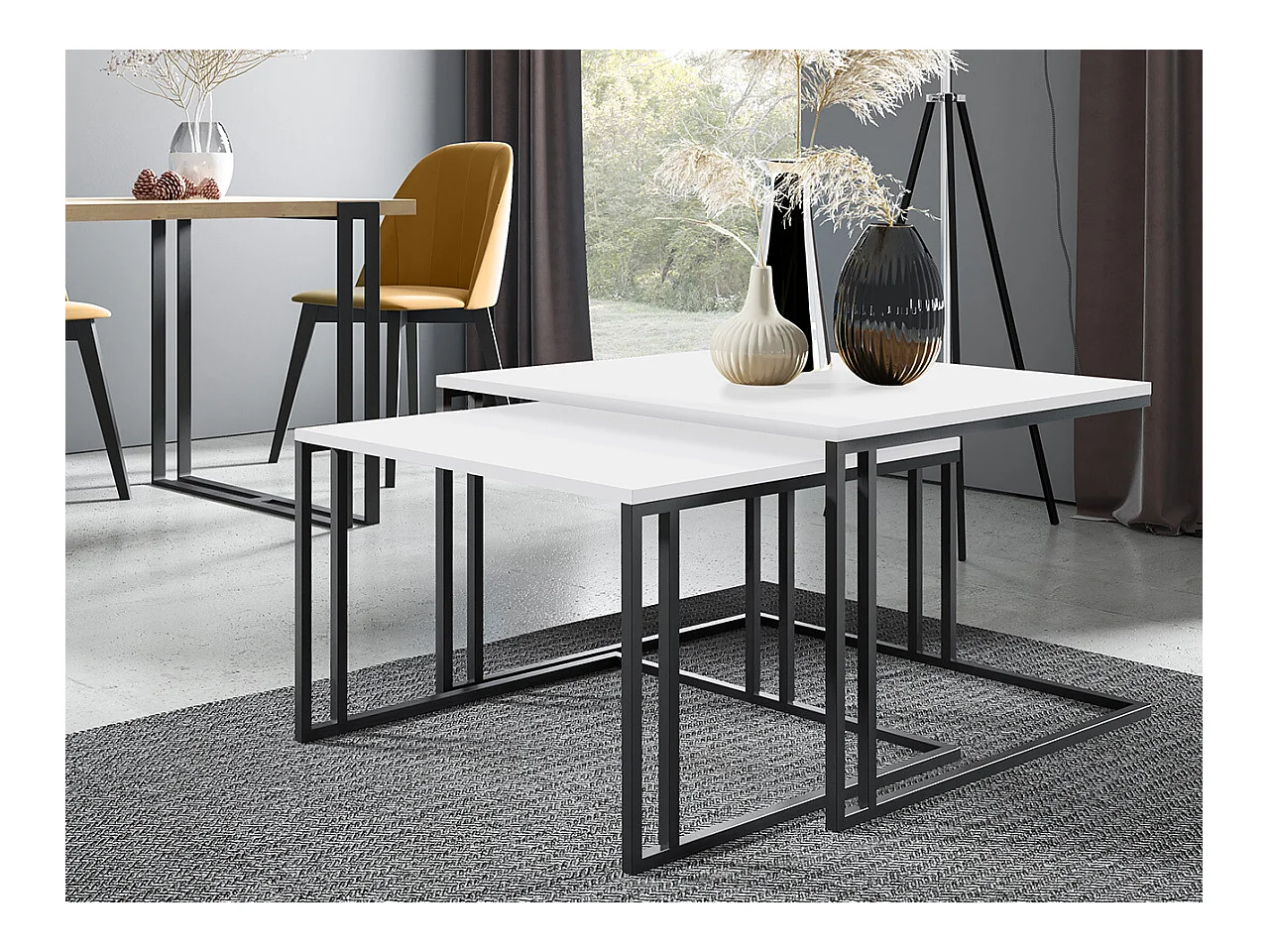 Ensemble tables basses Oswego 110, Blanc|Noir, 50x76x76cm, Stratifié, Angulaire