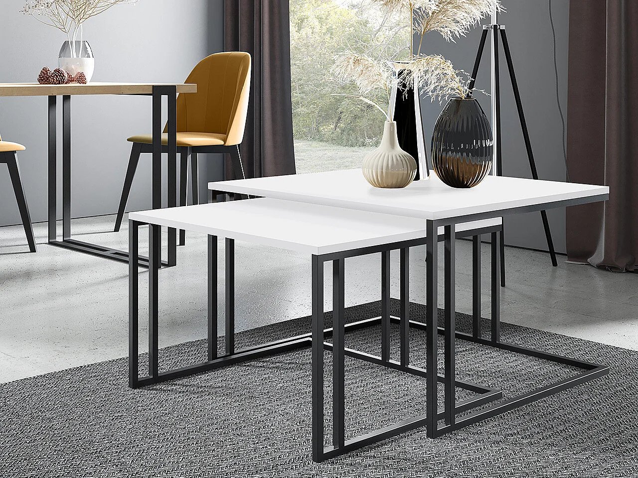 Conjunto mesa de centro Oswego 110, Negro|Blanco, 50x76x76cm, Aglomerado laminado