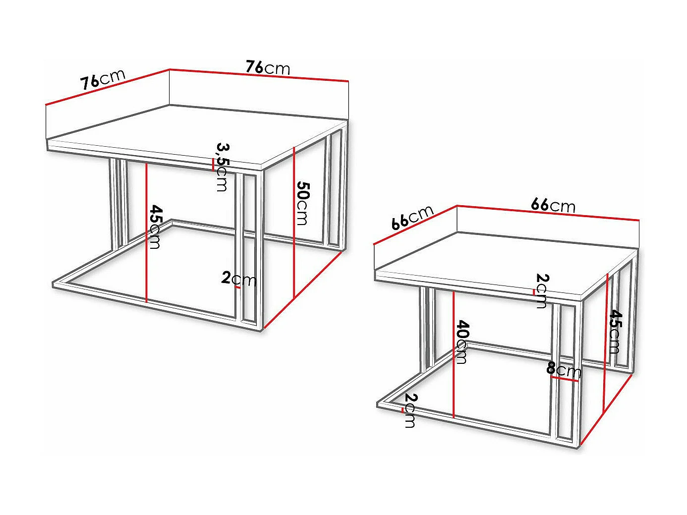 Conjunto mesa de centro Oswego 110, Negro|Blanco, 50x76x76cm, Aglomerado laminado