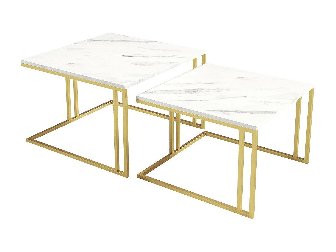Ensemble tables basses Oswego 110, Doré|Marbre blanc, 50x76x76cm, Stratifié, Angulaire