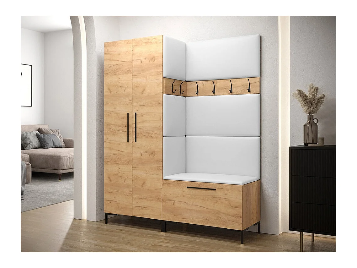 Meuble d'entrée Tivsoa 100, 196x158x44cm, Craft chêne, Faux cuir|Stratifié