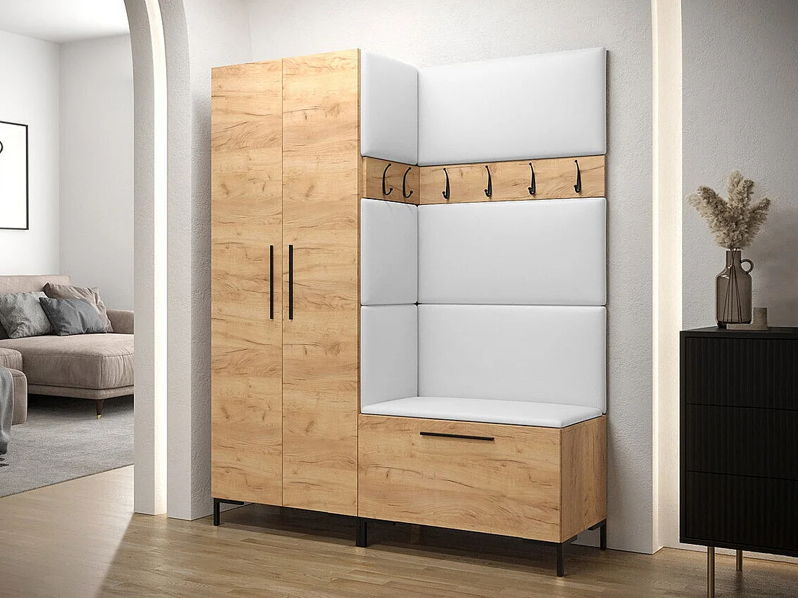 Meuble d'entrée Tivsoa 100, 196x158x44cm, Craft chêne, Faux cuir|Stratifié