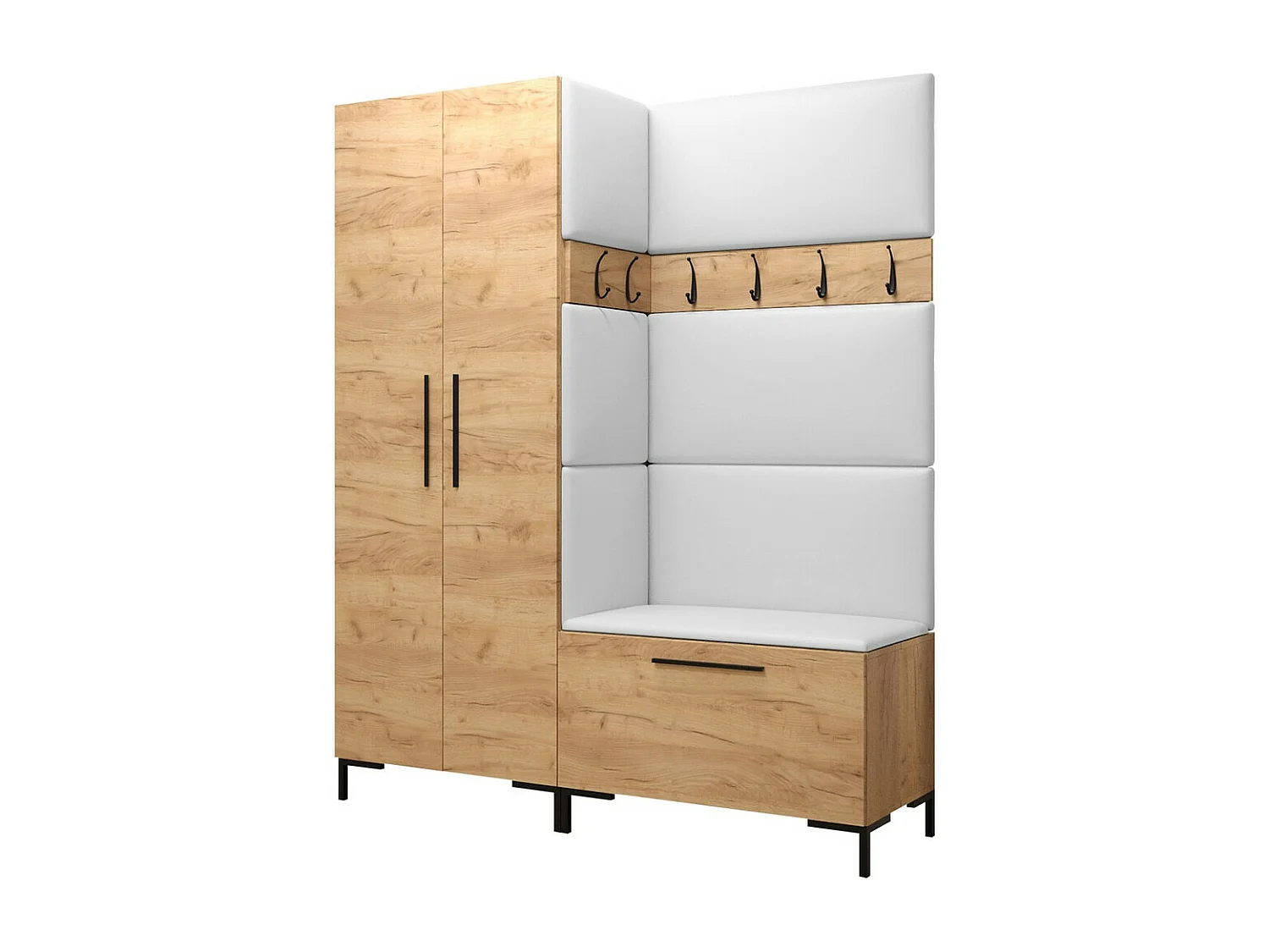 Meuble d'entrée Tivsoa 100, 196x158x44cm, Craft chêne, Faux cuir|Stratifié