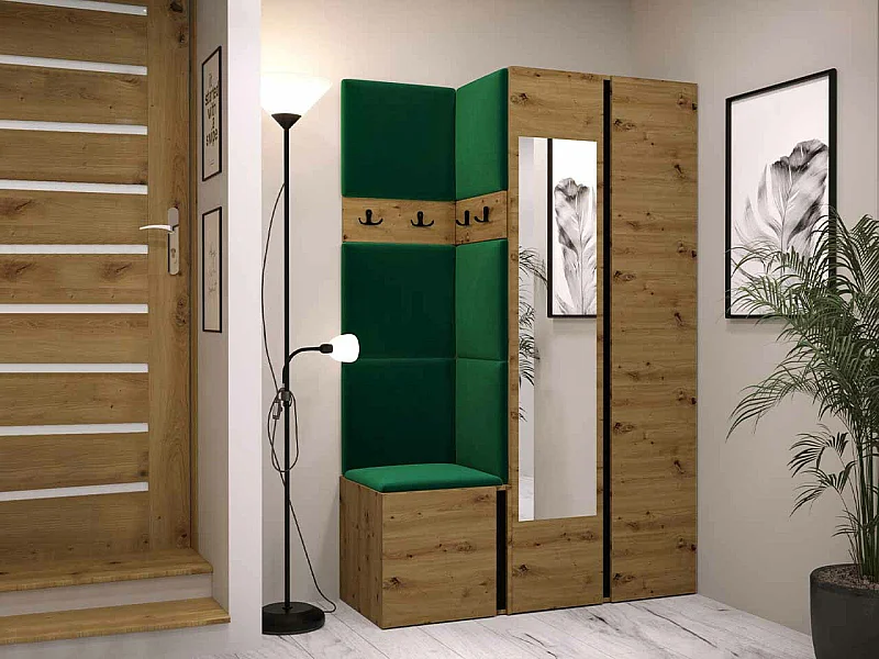 Conjunto pasillo Hartford 350, 186x116x44cm, Espejo, Roble Artisan|Negro