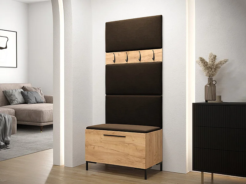 Meuble d'entrée Tivsoa 102, 196x84x46cm, Brun foncé|Craft chêne, Tissu|Stratifié