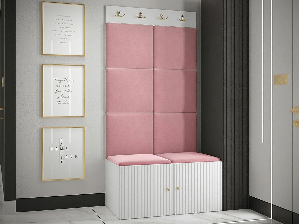 Conjunto pasillo Hartford 383, 186x84x46cm, Rosa|Blanco, MDF|Aglomerado laminado|Tapiz
