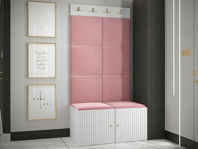 Conjunto pasillo Hartford 383, 186x84x46cm, Rosa|Blanco, MDF|Aglomerado laminado|Tapiz