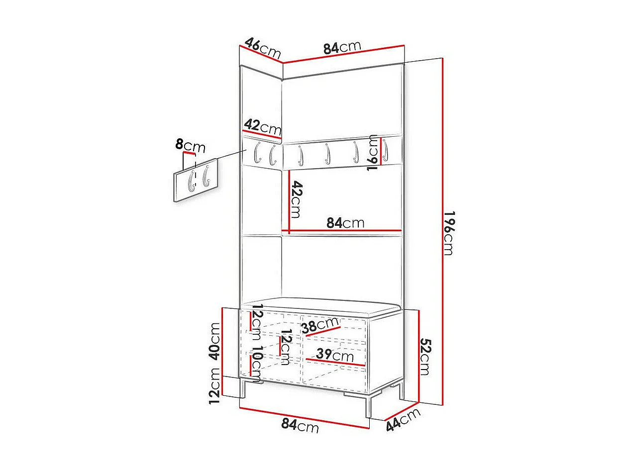 Conjunto pasillo Hartford F103, 196x84x46cm, Craft roble, Tapiz|Aglomerado laminado