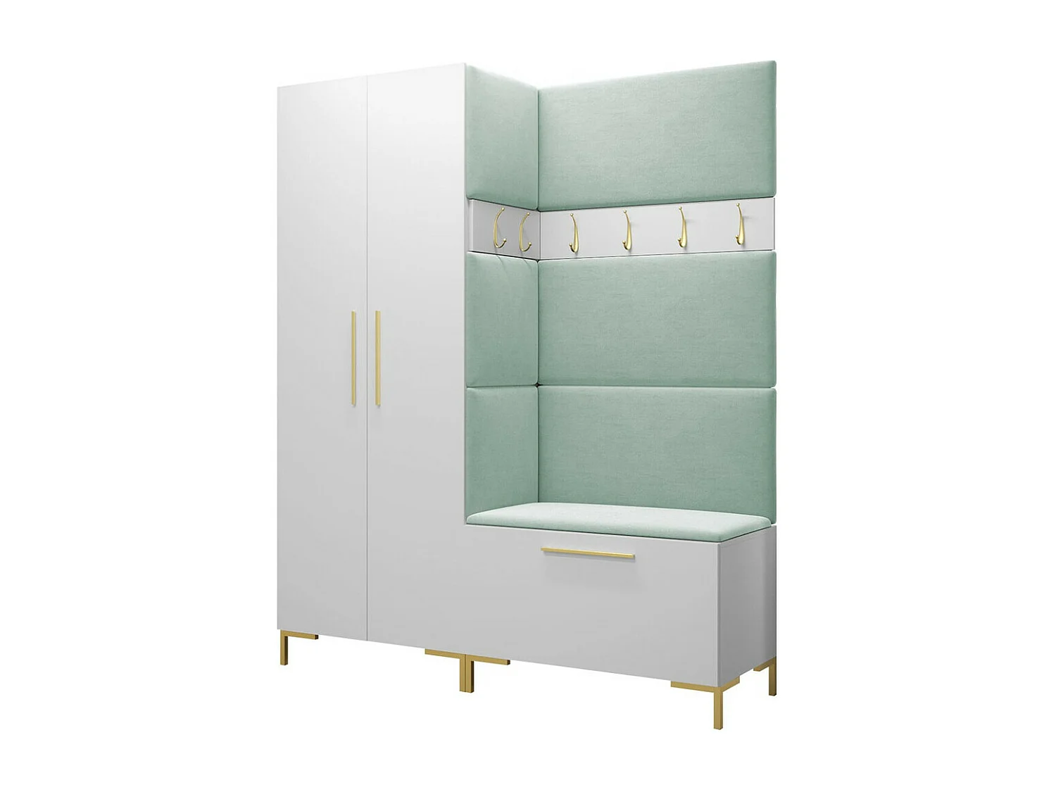 Meuble d'entrée Tivsoa 100, 196x158x44cm, Blanc, Tissu|Stratifié, Murale|À poser