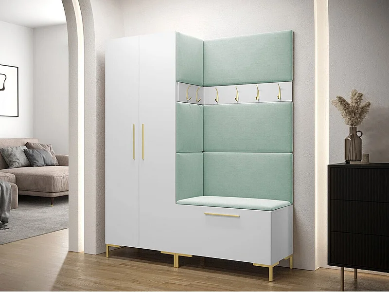 Meuble d'entrée Tivsoa 100, 196x158x44cm, Blanc, Tissu|Stratifié, Murale|À poser