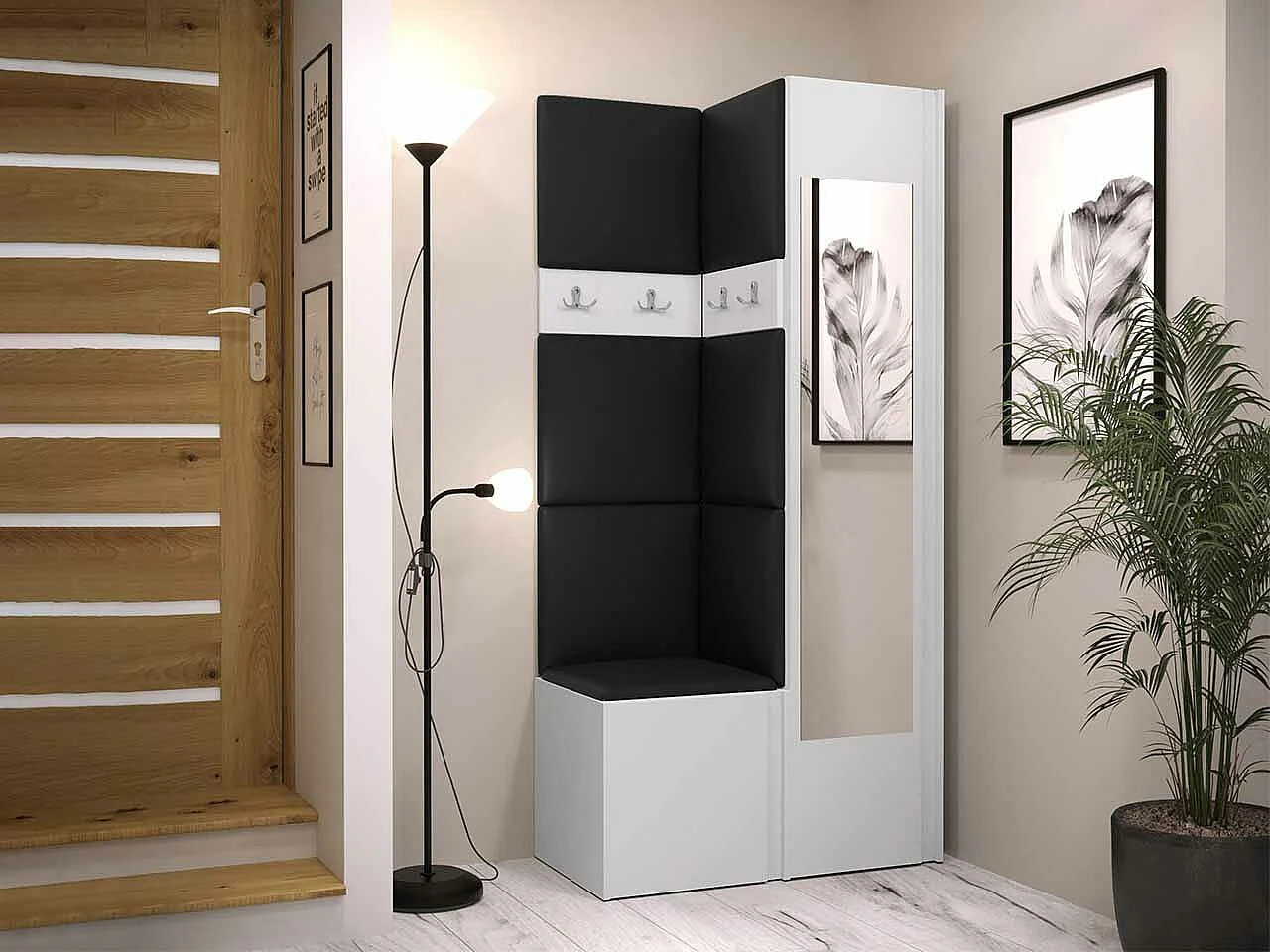 Conjunto pasillo Hartford 354, 186x82x44cm, Espejo, Blanco, Colocada|Montada en la pared