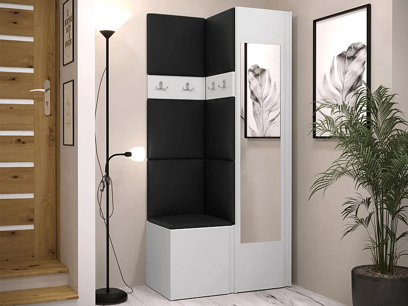 Conjunto pasillo Hartford 354, 186x82x44cm, Espejo, Blanco, Colocada|Montada en la pared