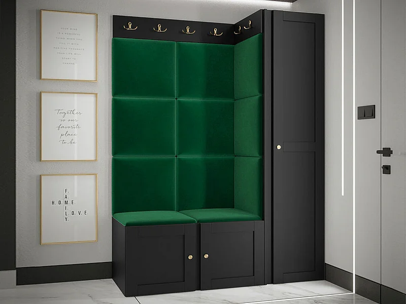 Meuble d'entrée Hartford 377, 186x124x46cm, Vert|Noir, MDF|Stratifié|Tapisserie