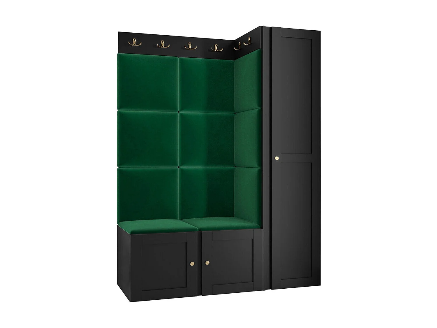 Meuble d'entrée Hartford 377, 186x124x46cm, Vert|Noir, Stratifié|Tissu|MDF
