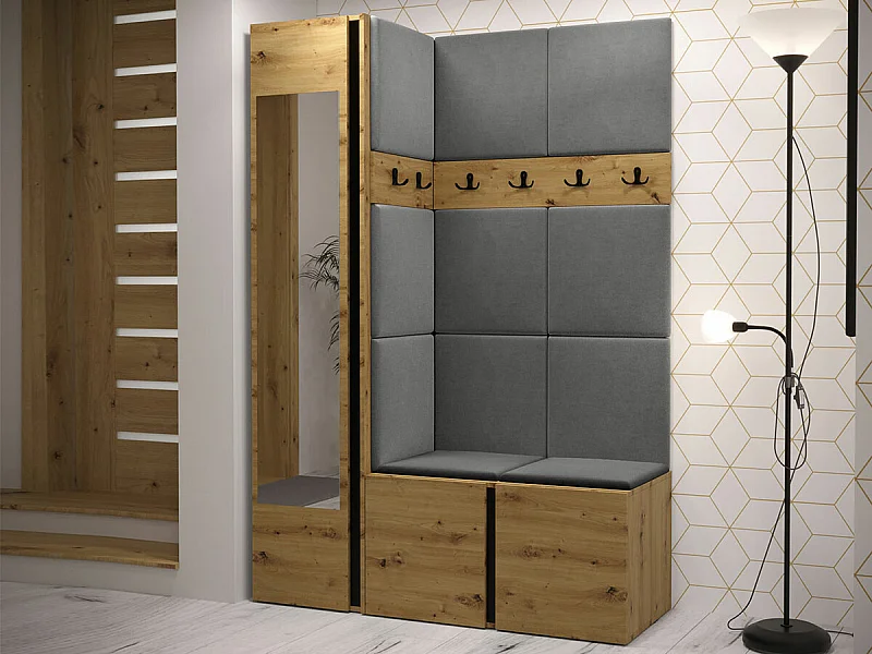 Meuble d'entrée Hartford 277, 186x124x46cm, Disponible, Chêne Artisan, Tissu|Stratifié