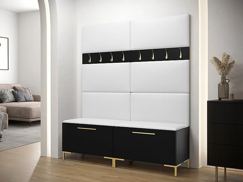 Conjunto pasillo Hartford F101, 196x168x46cm, Negro, Cuero ecológico|Aglomerado laminado