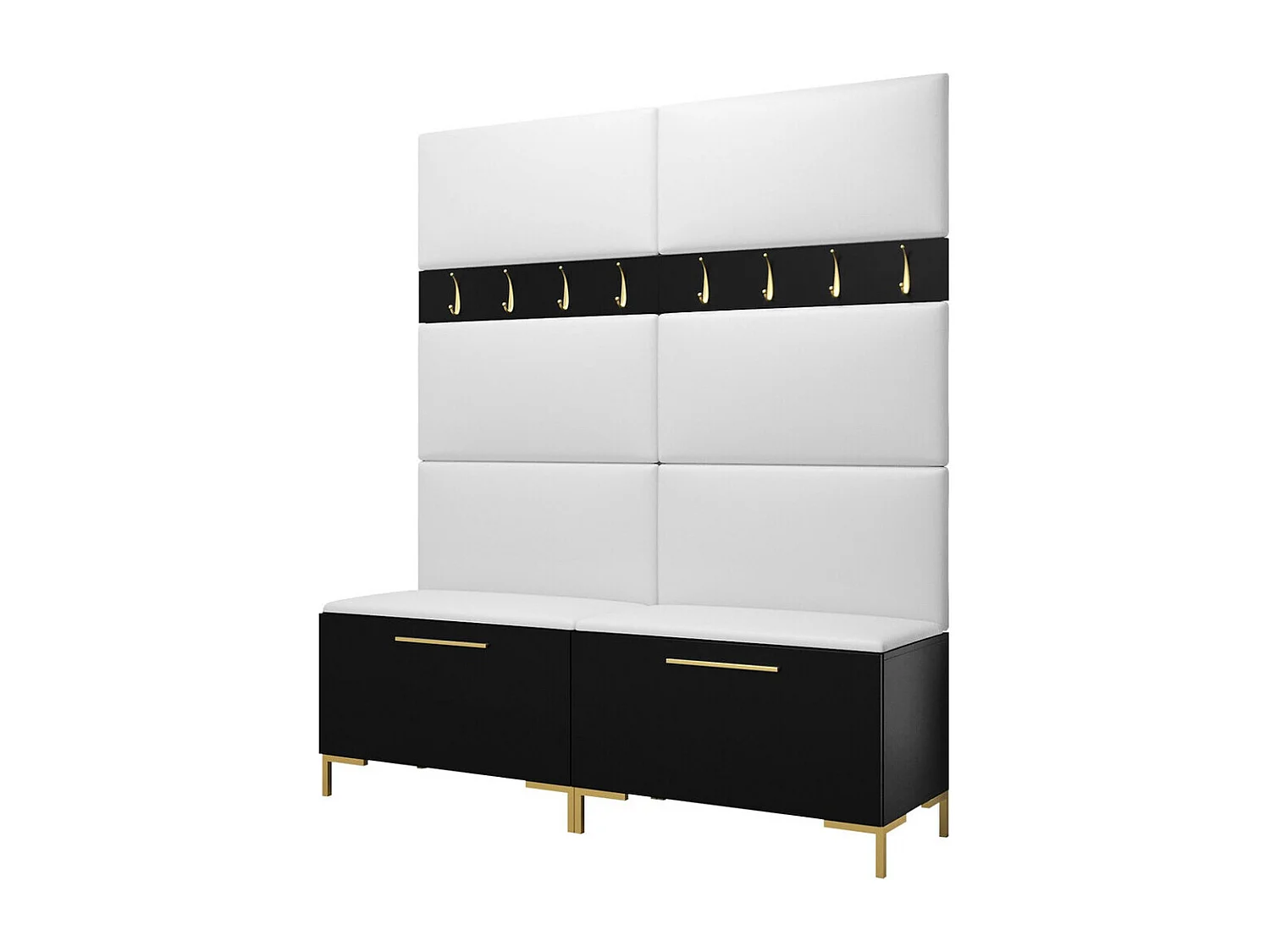 Conjunto pasillo Hartford F101, 196x168x46cm, Negro, Cuero ecológico|Aglomerado laminado