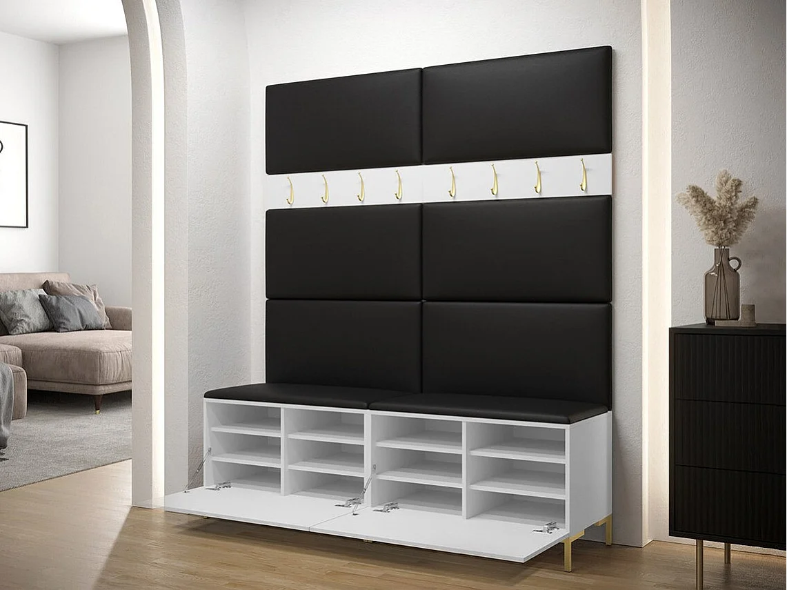 Conjunto pasillo Hartford F101, 196x168x46cm, Negro, Cuero ecológico|Aglomerado laminado