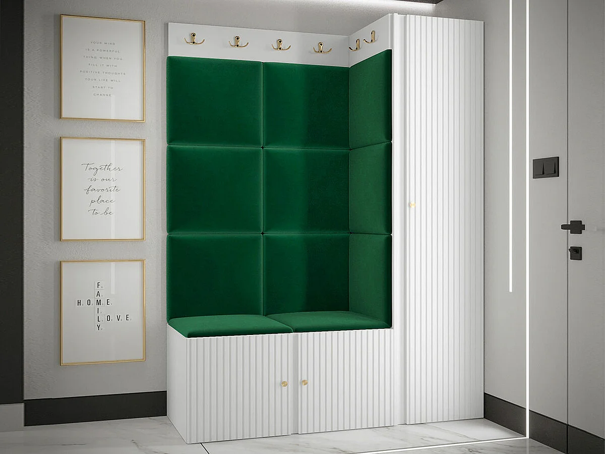 Conjunto pasillo Hartford 385, 186x124x46cm, Verde|Blanco, MDF|Aglomerado laminado|Tapiz