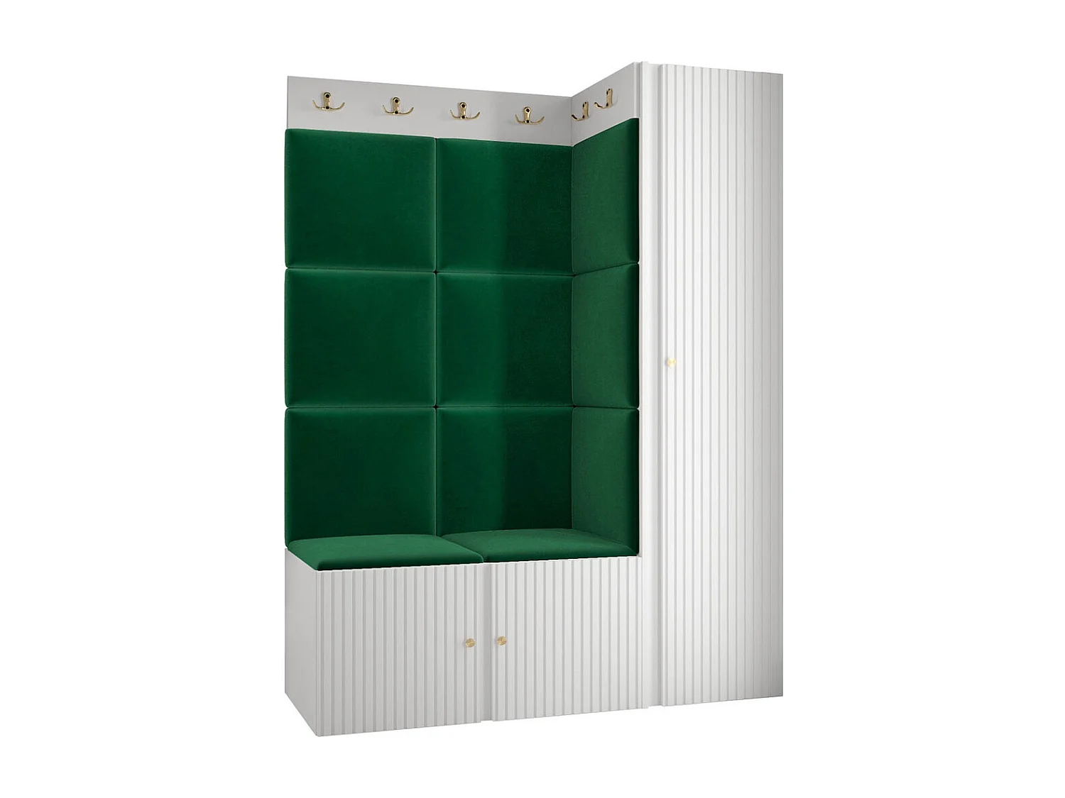 Conjunto pasillo Hartford 385, 186x124x46cm, Verde|Blanco, MDF|Aglomerado laminado|Tapiz
