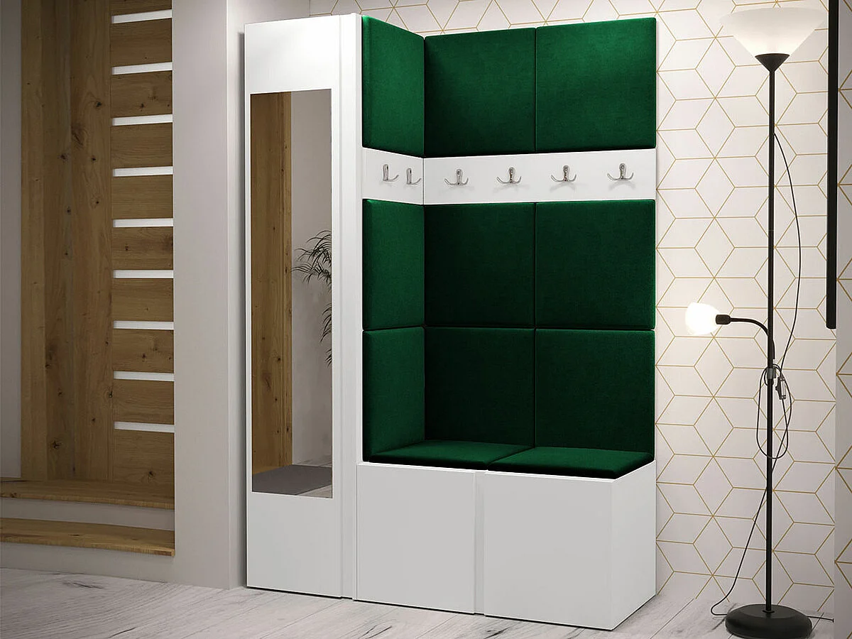 Meuble d'entrée Hartford 277, 186x124x46cm, Disponible, Blanc, Tissu|Stratifié