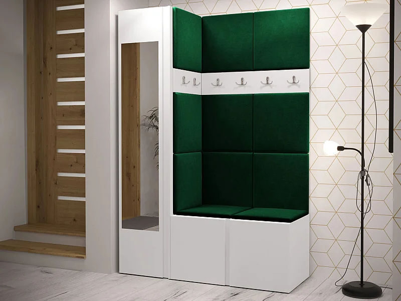 Conjunto pasillo Hartford 277, 186x124x46cm, Espejo, Blanco, Aglomerado laminado|Tapiz