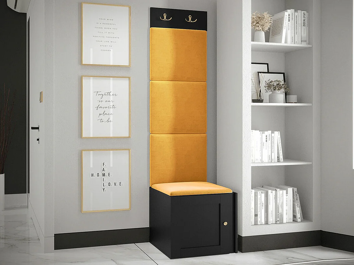 Meuble d'entrée Hartford 378, 186x42x46cm, Jaune|Noir, Tapisserie|MDF|Stratifié