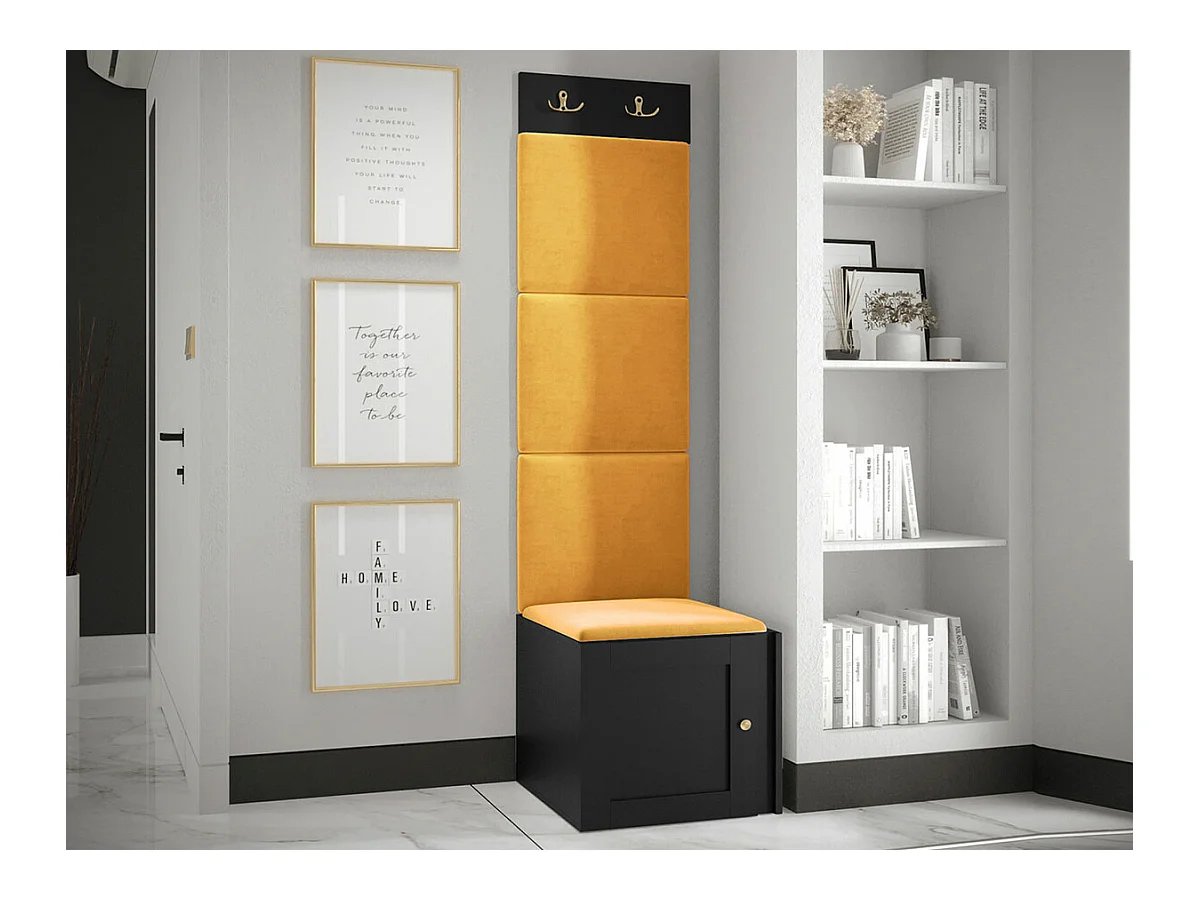 Conjunto pasillo Hartford 378, 186x42x46cm, Negro|Amarillo, MDF|Aglomerado laminado|Tapiz