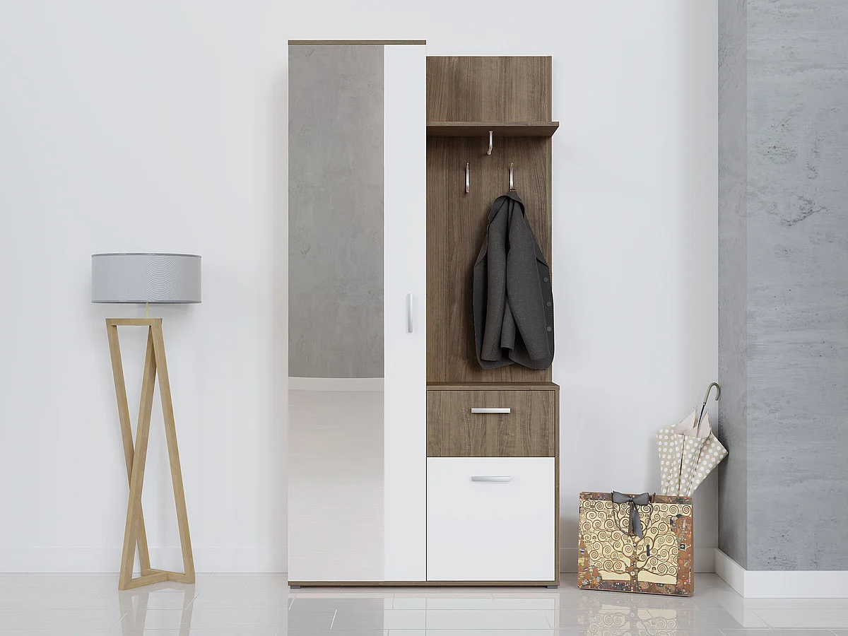 Conjunto pasillo Stanton 103, 195x97x30cm, Espejo, Blanco|Trufa, Aglomerado laminado