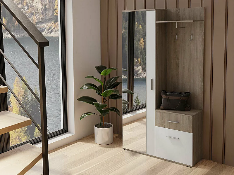 Meuble d'entrée Stanton 103, 195x97x30cm, Disponible, Blanc|Truffe, Stratifié, À poser