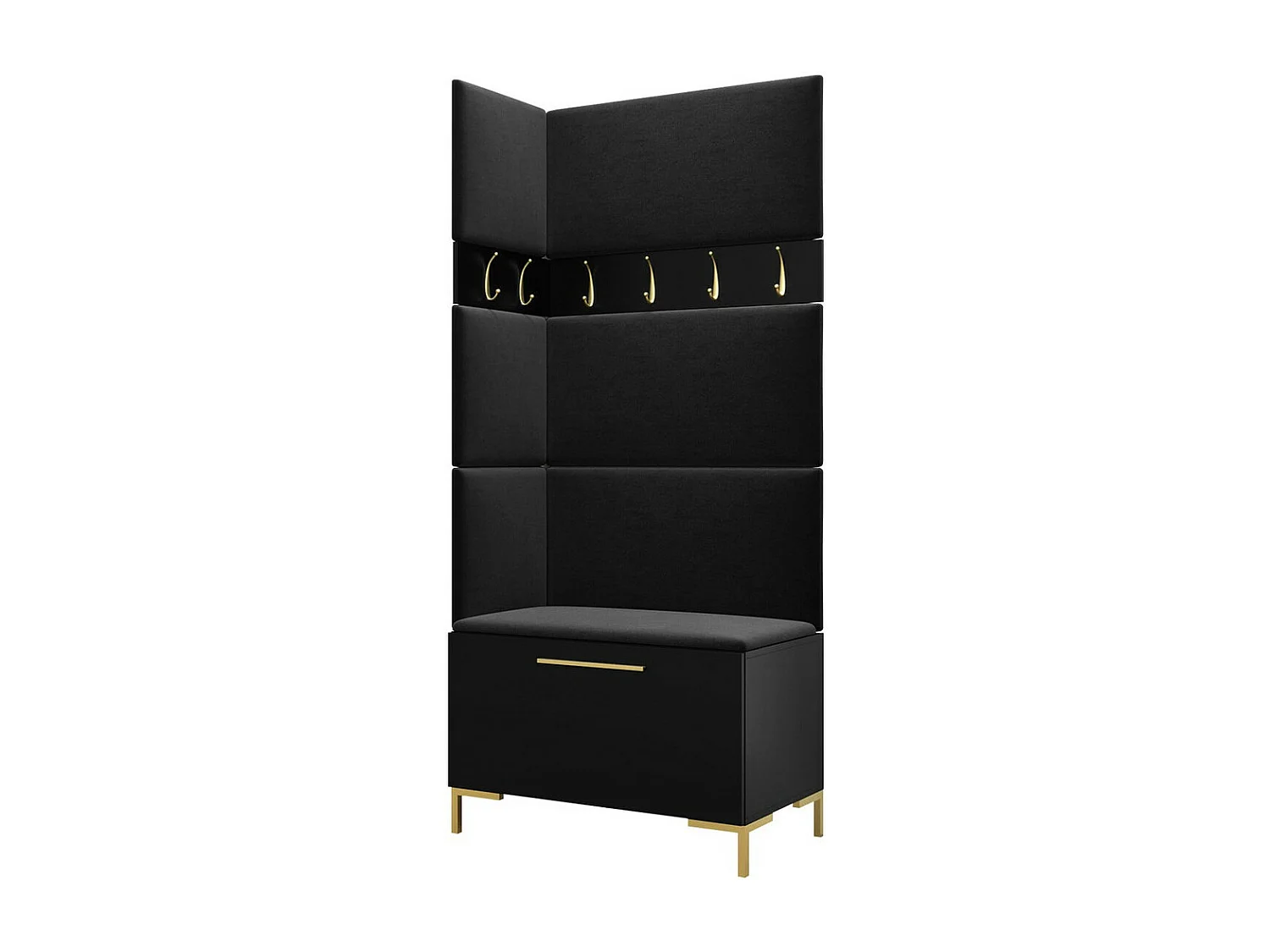 Meuble d'entrée Tivsoa 103, 196x84x46cm, Noir, Stratifié|Tissu, À poser|Murale