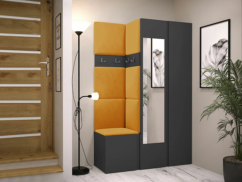 Conjunto pasillo Hartford 350, 186x116x44cm, Espejo, Grafito, Tapiz|Aglomerado laminado